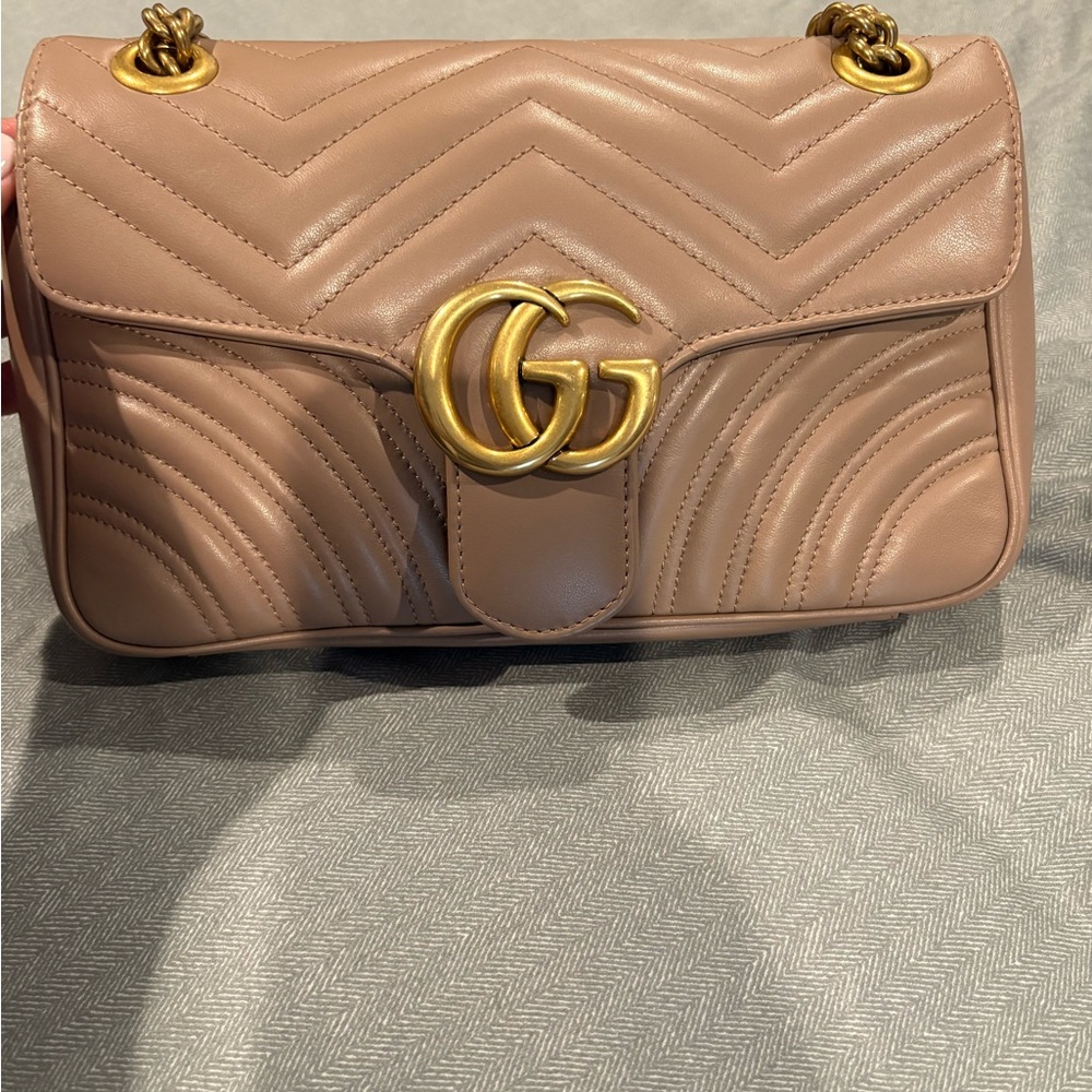 Gucci Tan Quilted Shoulder Bag with Gold Accents